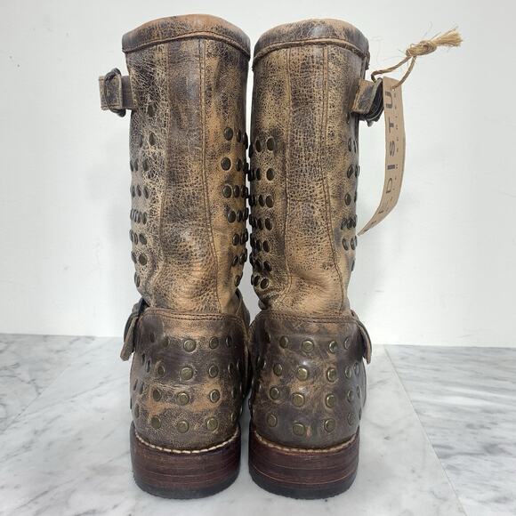 BED STU Cobbler Series Moto Boots Women 6 Brown Leather Studded Distressed NWT - Picture 5 of 12